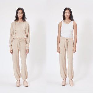 Nili Lotan Cashmere Knit Sweatpants in Oatmeal Drawstring Waistband Athletic